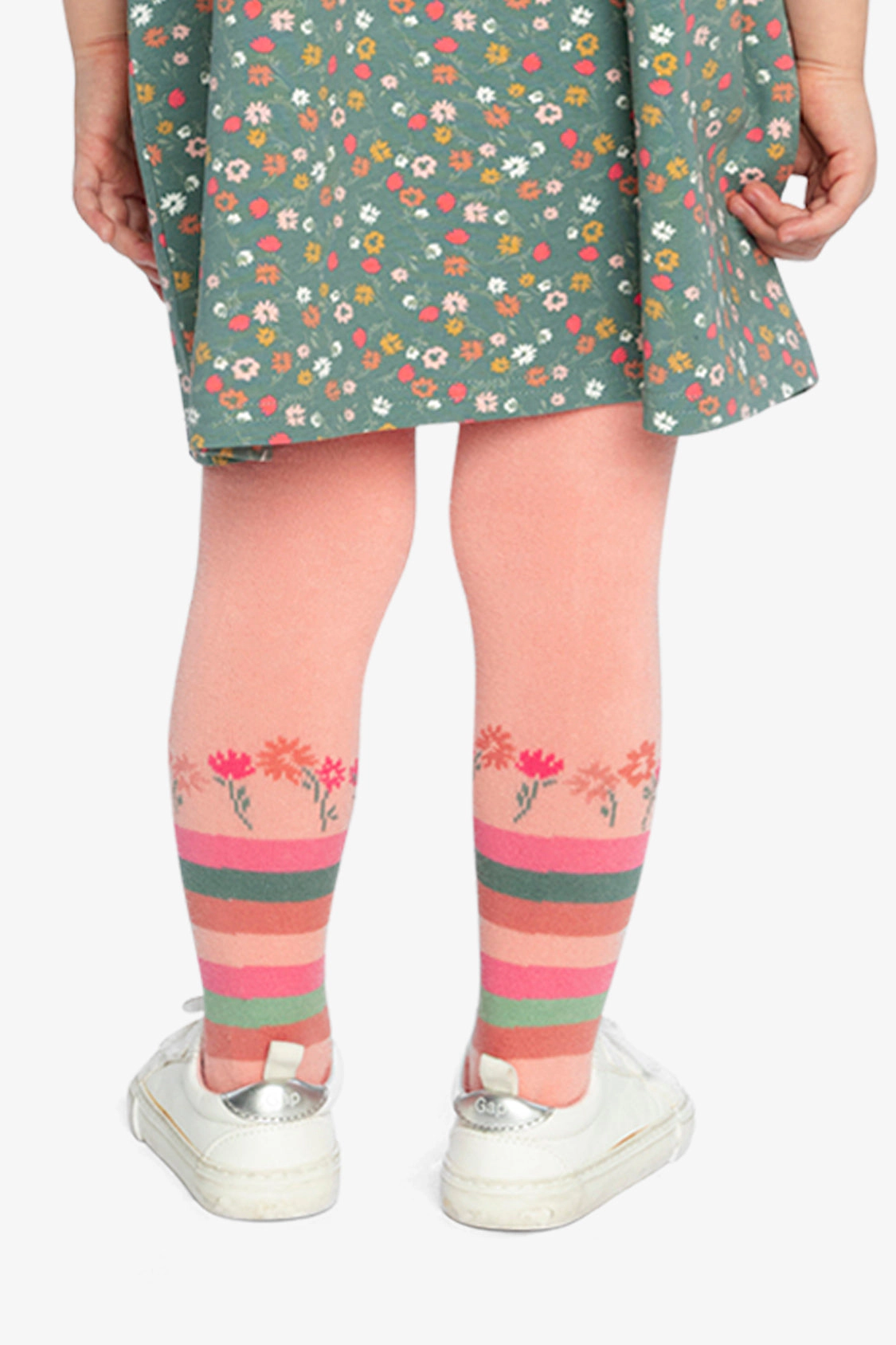 Deux par Girls Striped Floral Detail Knit Tights