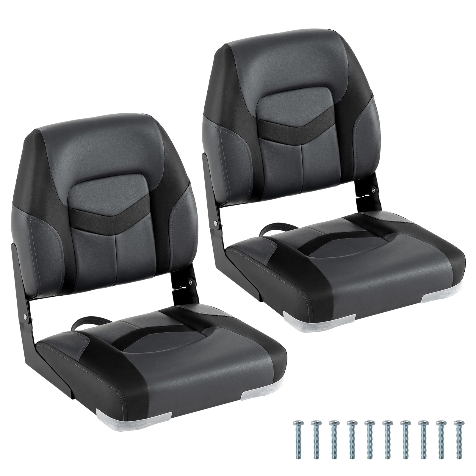 SUGIFT Set of 2 330-lb Capacity Contoured PVC Leather Folding Boat Seats with 10 Fixing Bolts and Hinges