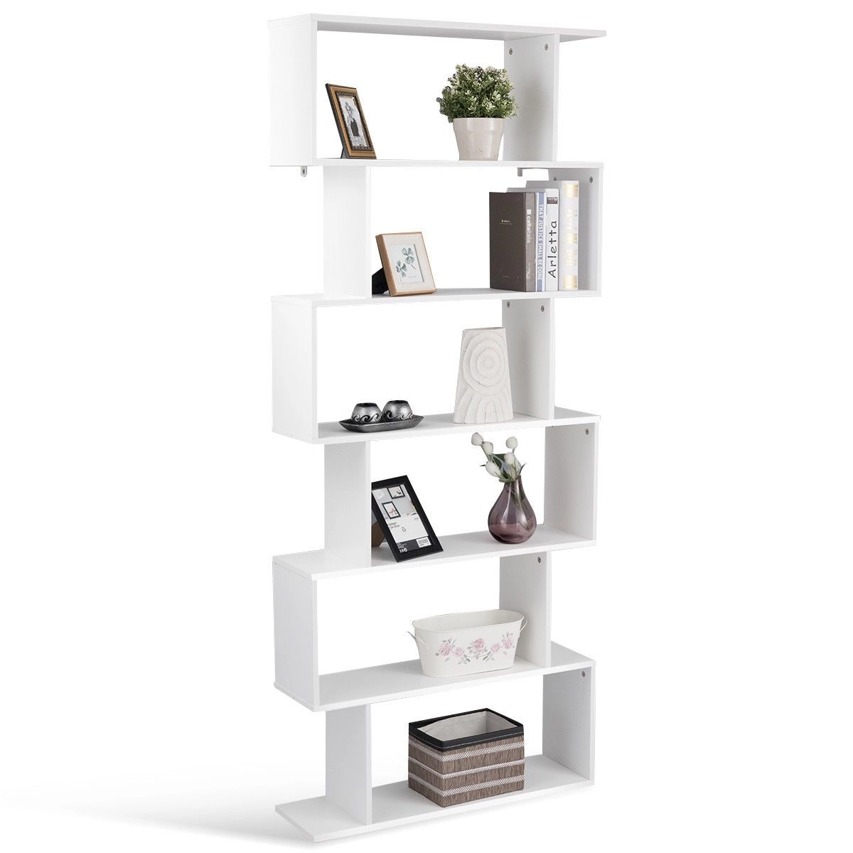 SlickBlue 6-Tier S-Shaped Bookshelf, Freestanding Display Shelf