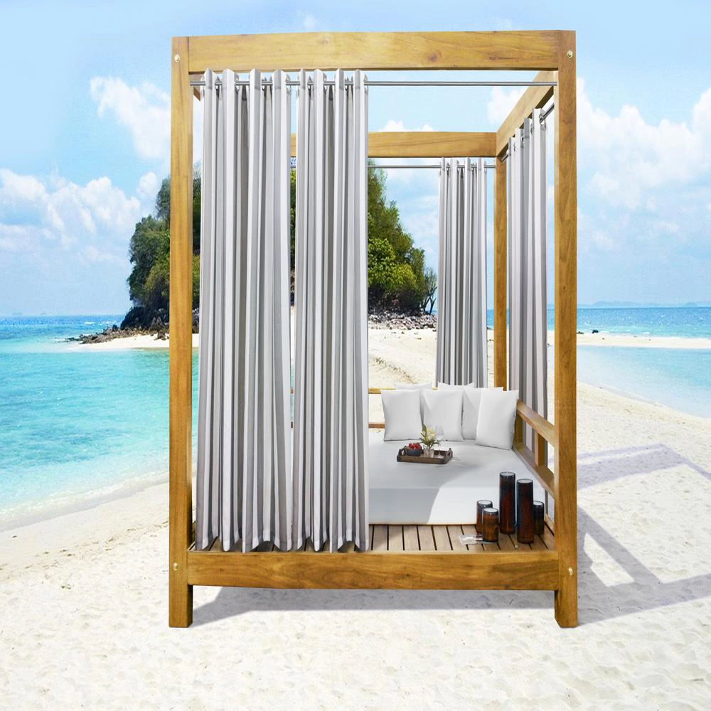 Commonwealth Seascapes Stripes Light Filtering Satiny Look Grommet Outdoor Panel Pair Each 50" x 96" Alloy