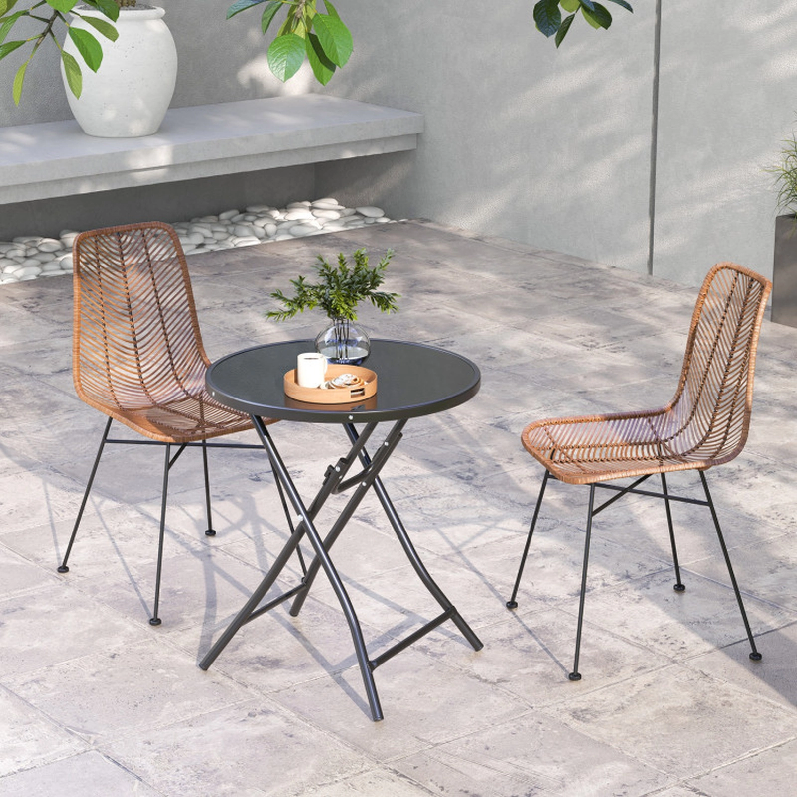 SUGIFT Folding Tempered Glass Top Round Bistro Table 23-in Dia x 26.5-in H 110-lb Capacity 13.5-lb Net Weight Black