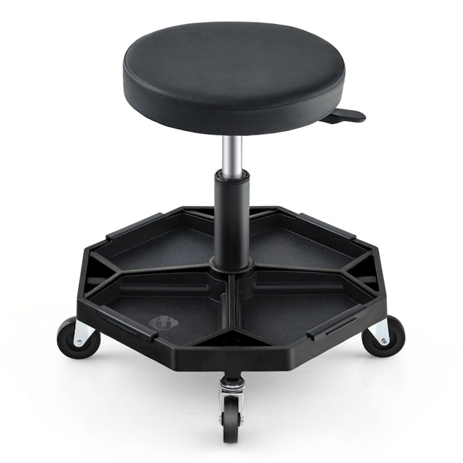 SUGIFT 16-in to 22-in Adjustable 4 Casters Tool Tray Pneumatic Rolling Mechanic Stool 20-in x 20-in 330-lb Black