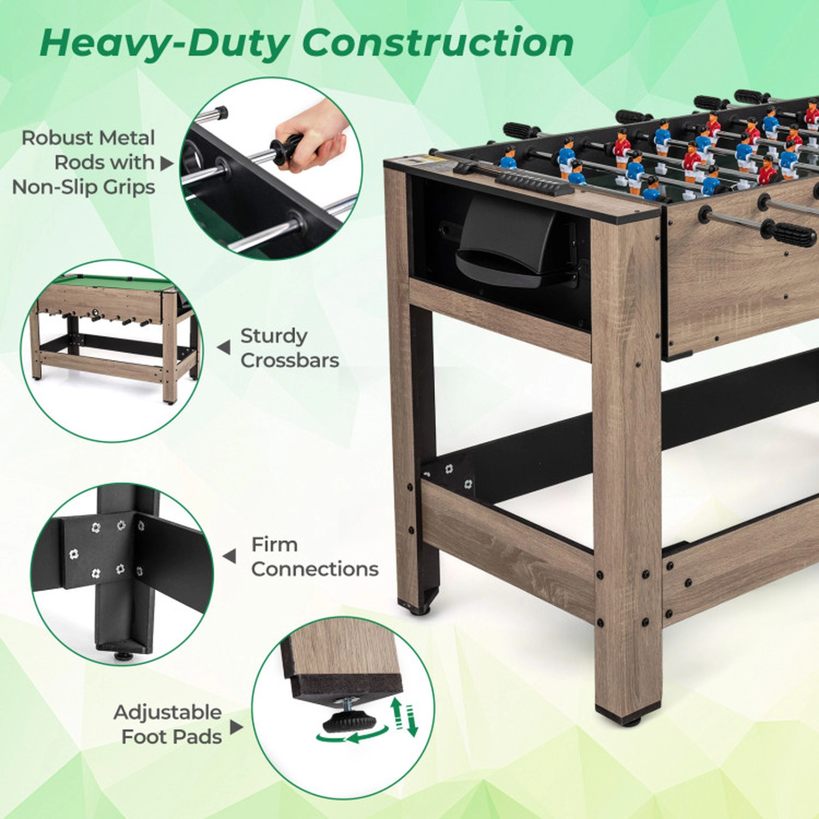SUGIFT Brown 2-in-1 Swivel Game Table with Foosball and Velvet Pool Surfaces 49-in W 24-in D 35-in H