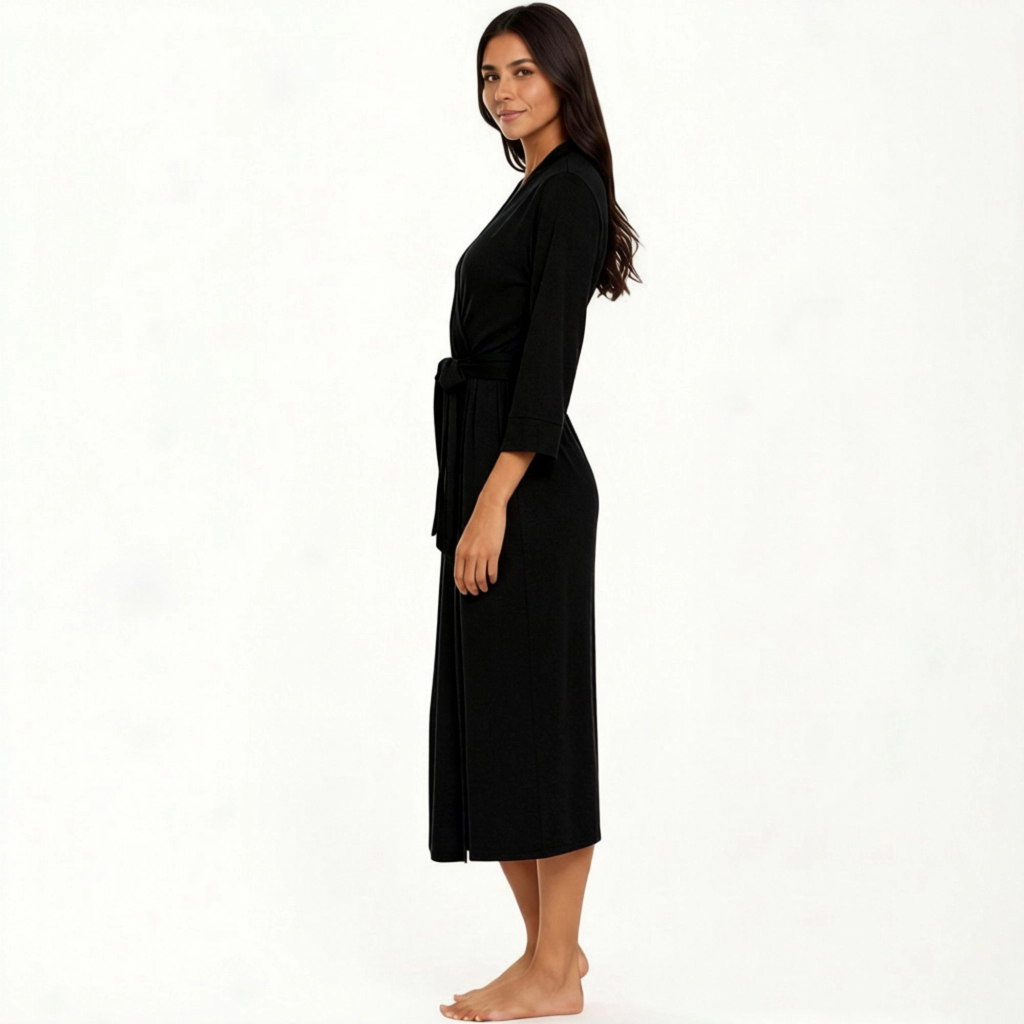 Anna-Kaci Women's Long Lightweight Robe with Shawl Collar Tie Waist Belt Front Pockets Soft Knit