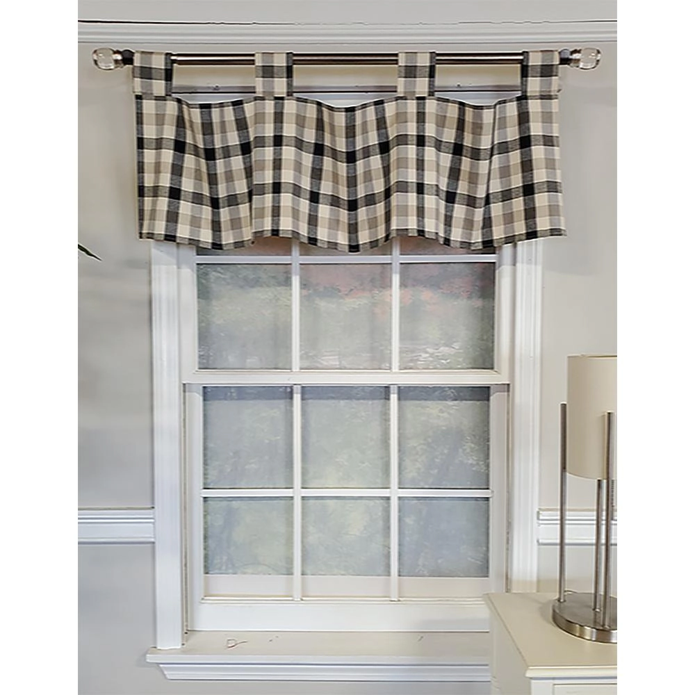 RLF Home Bison Check Tab 4" Tabs Tab Top Lining Luxurious and Elegant Window Treatment Valance 50" x 15" Black