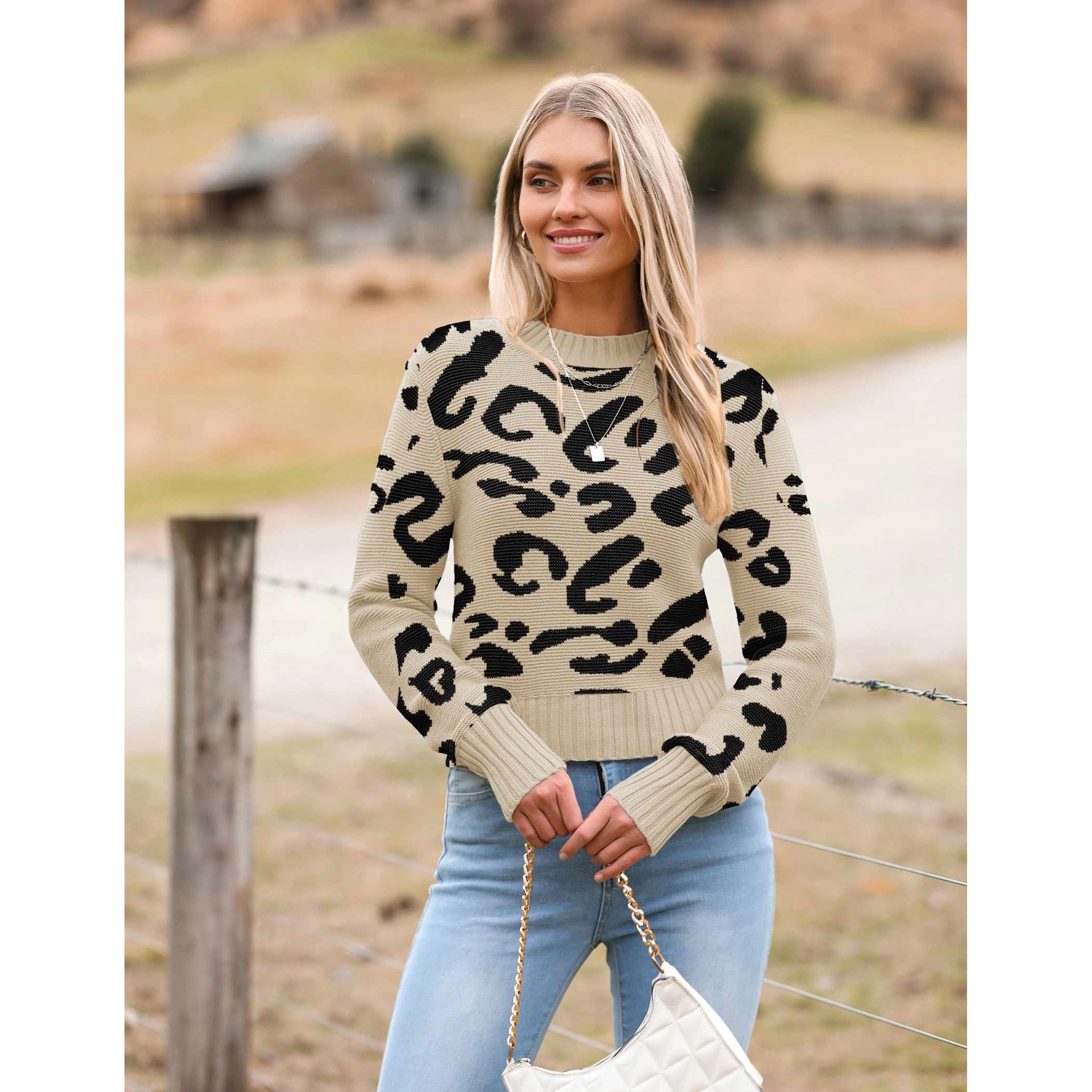 Zeagoo Women's Crewneck Cropped Long Sleeve Ribbed Knit Pullover