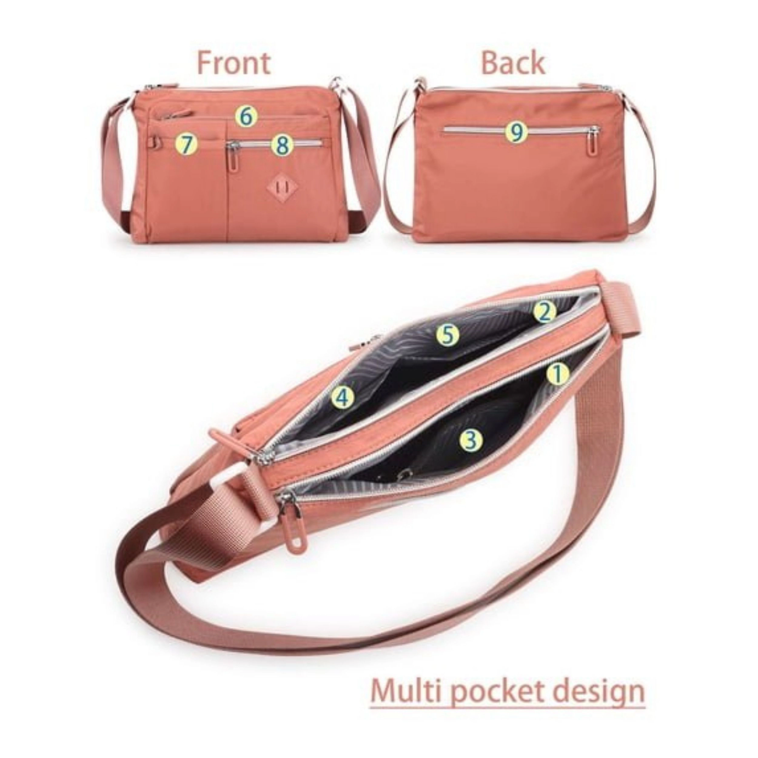 Home Collection Women’s Waterproof Nylon Crossbody Bag with Multiple Pockets