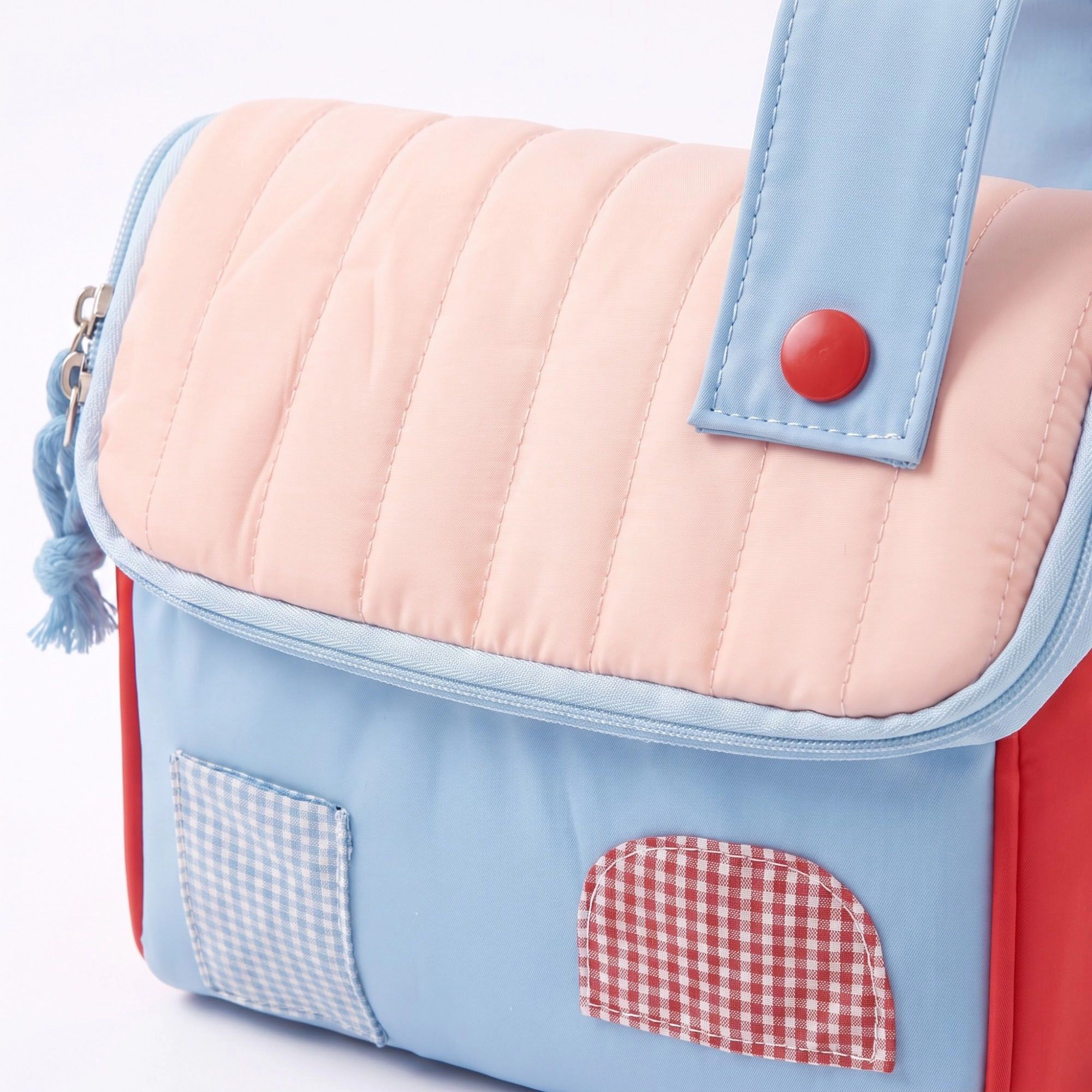 Alilang Unisex Quilted Makeup Bag with Handle and Colorblock Patch Design