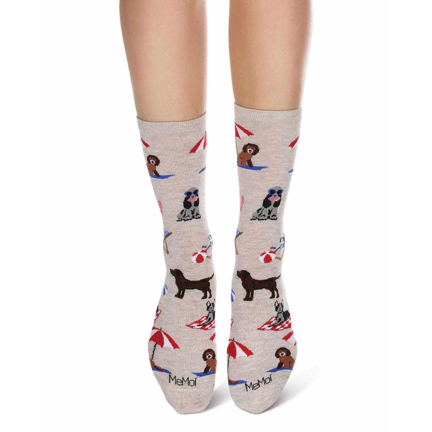 MeMoi Women's Dogs On Beach Bamboo Crew Socks