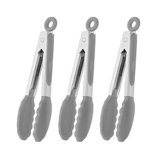 Stock Preferred Pack of 3 Stainless Steel Mini Silicone Serving Tongs 7 Inch