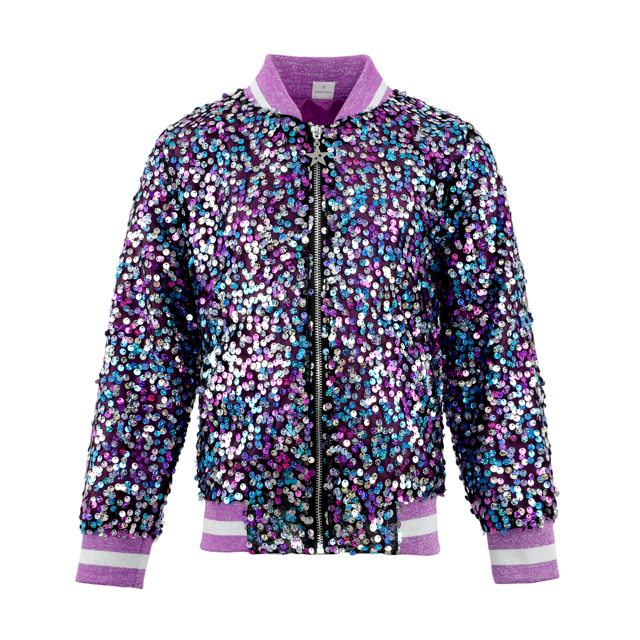 2Bunnies Girls' Amethyst Dream Multicolor Sequin Bomber Jacket