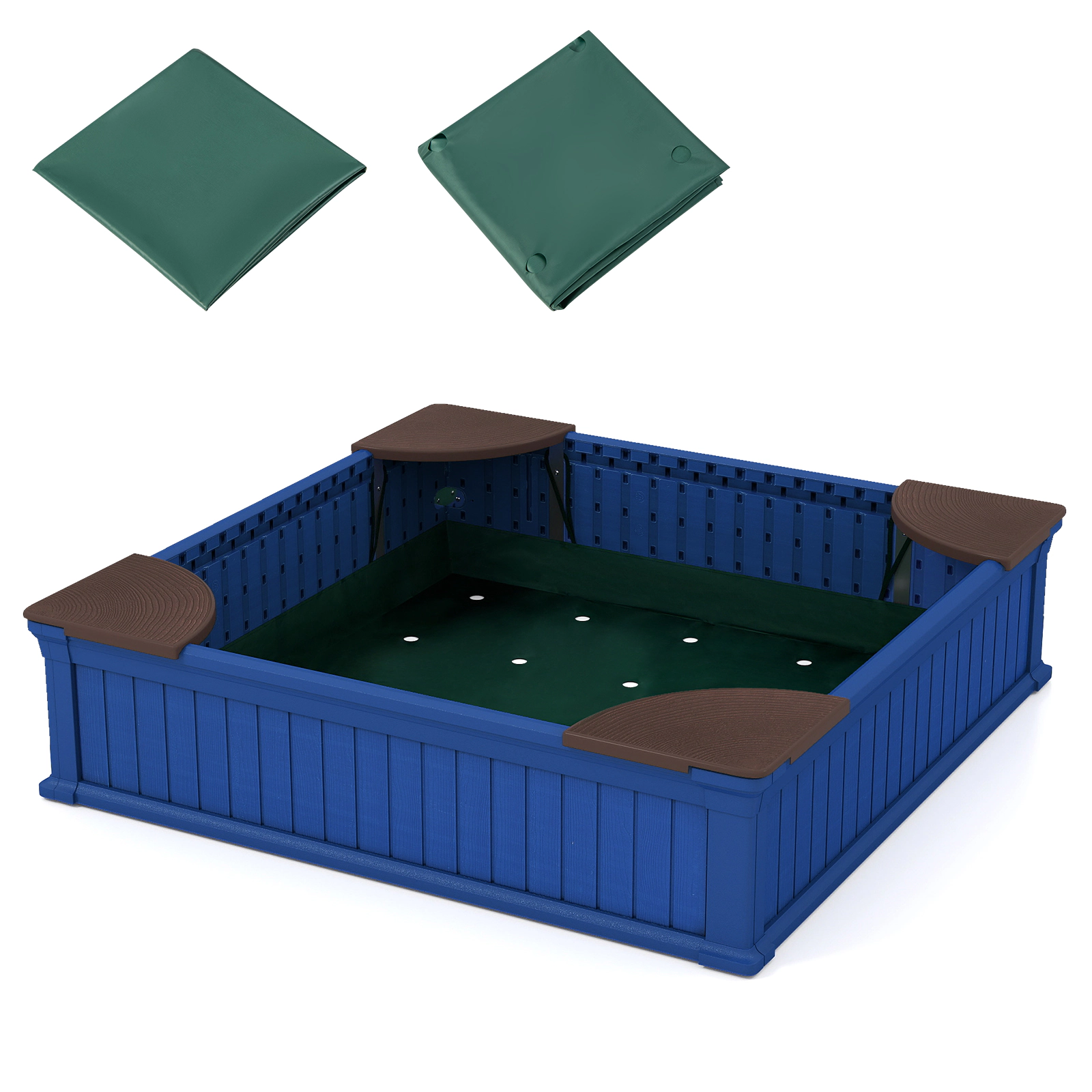 SUGIFT Kids Navy Outdoor Sandbox with Oxford Cover and 4 Corner Seats 48.5-in W 12.5-in H 110-lb Per Seat