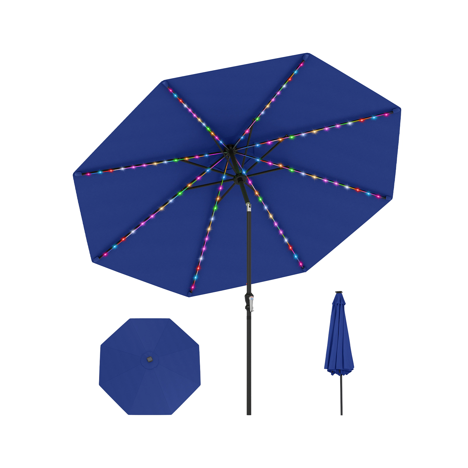 SUGIFT 10 ft Solar Patio Umbrella with 96 Color-Changing LED Lights and Tilt