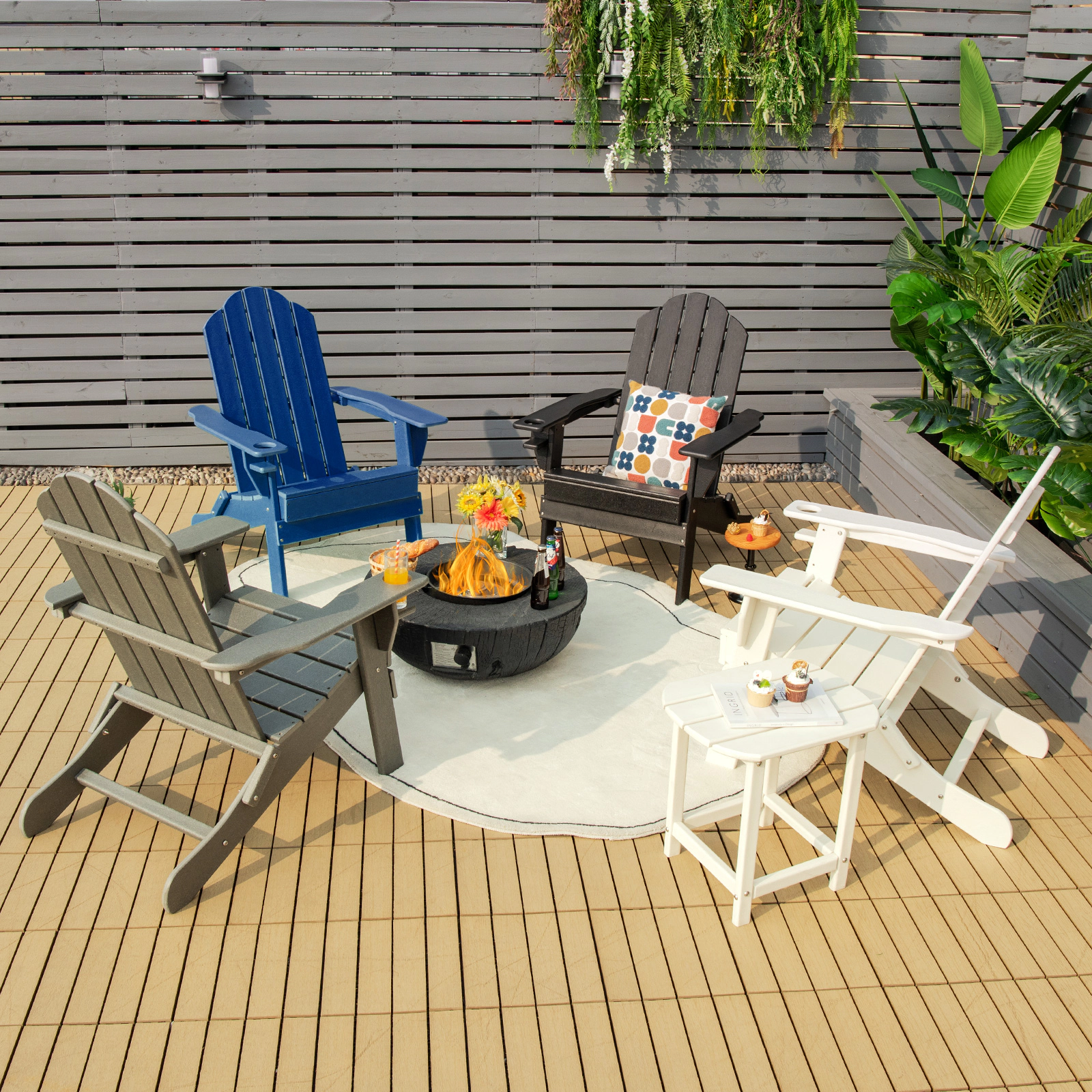 SUGIFT Foldable Patio Chair, Navy, Built-In Cup Holder, Fade-Resistant PE, 330 lb Capacity
