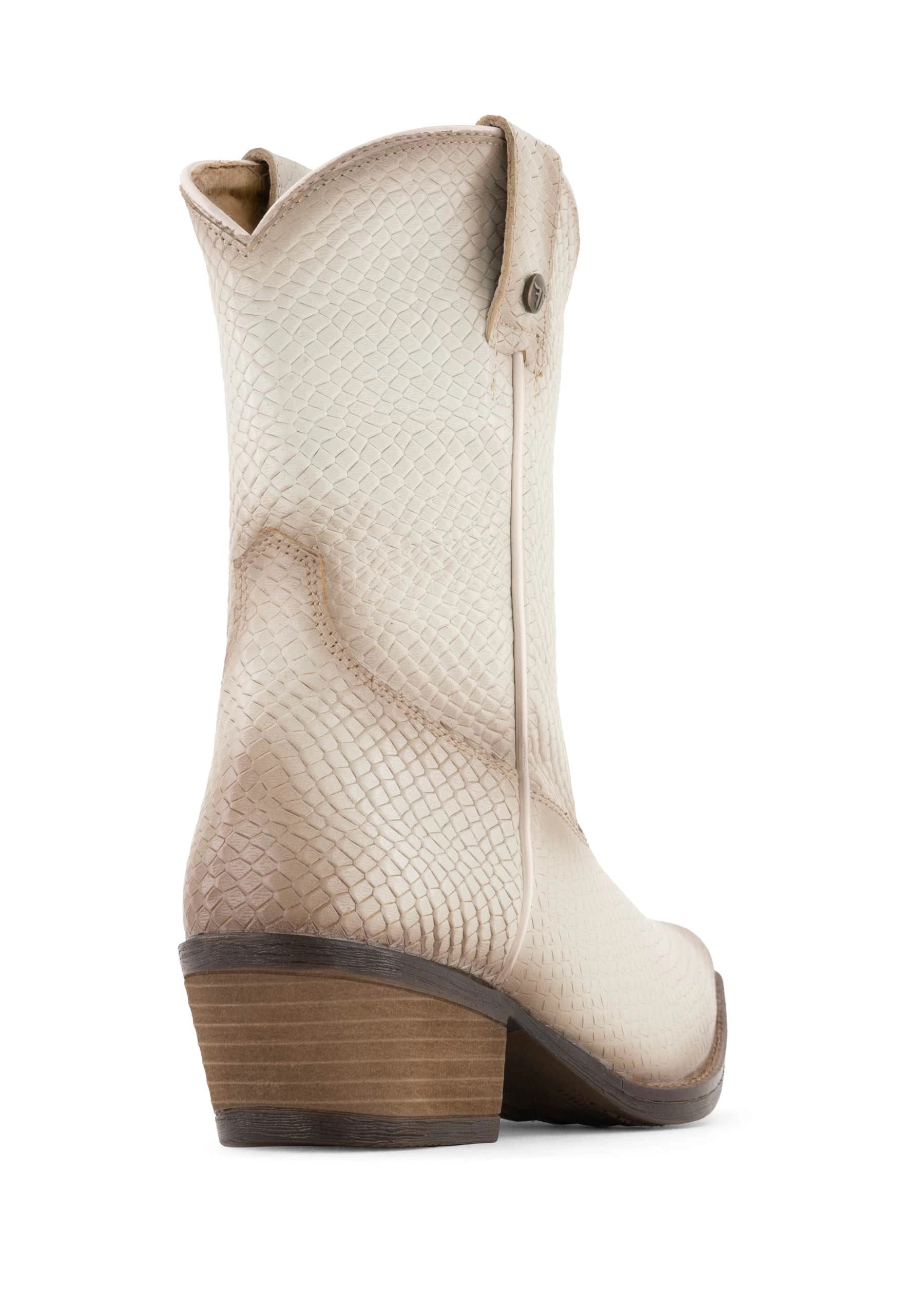 Forastero Womens Leather Boots - Bone, Pointed Toe, Block Heel