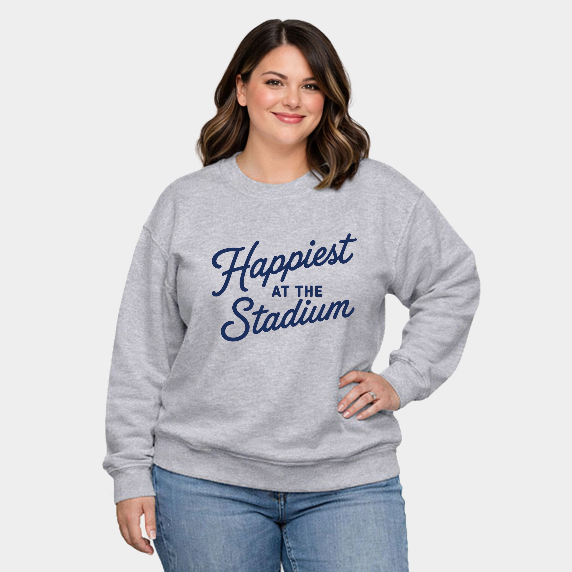 Simply Sage Market -  Women's Plus Sized Graphic Sweatshirt Happiest at the Stadium