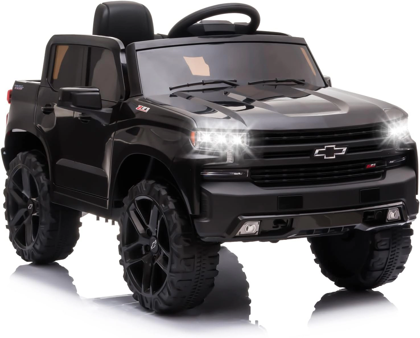 12V Kids Ride On Truck, Licensed by Chevrolet Silverado Electric Car w/Remote, MP3/Bluetooth, LED Lights, Suspension
