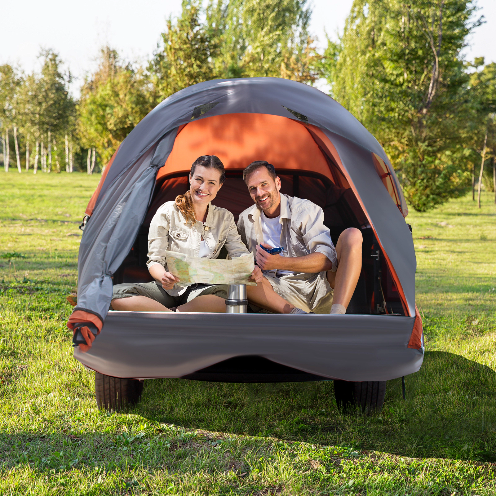 SUGIFT 2 Person Silver Truck Bed Tent with Detachable Rainfly and Carry Bag 8.4-ft W 6.8-ft D 3.1-ft H