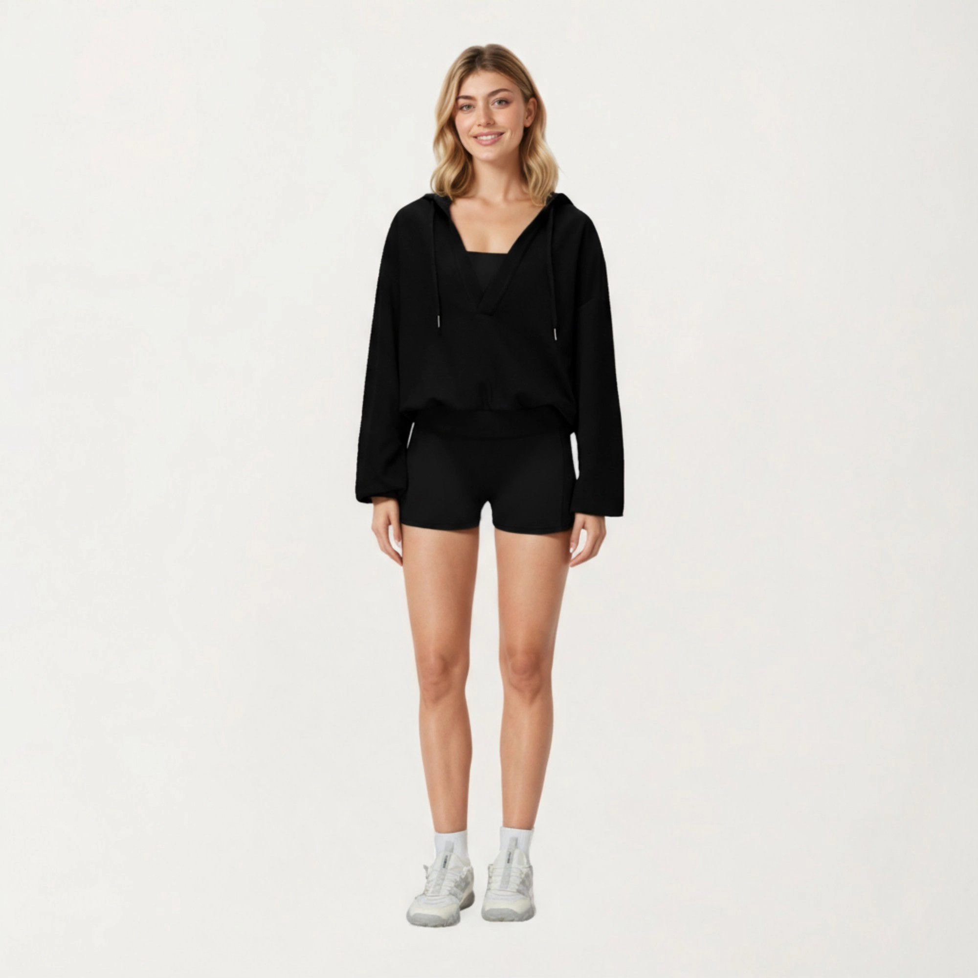 Anna-Kaci Women's Waffle Knit Long Sleeve Active Hoodie Top with Deep V-Neckline Fit and Stretch Texture