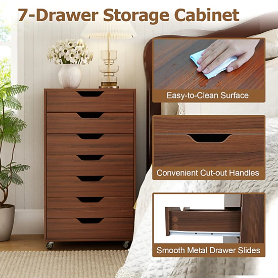 Hivvago 7-Drawer Storage Dresser Cabinet Organizer with Wheels