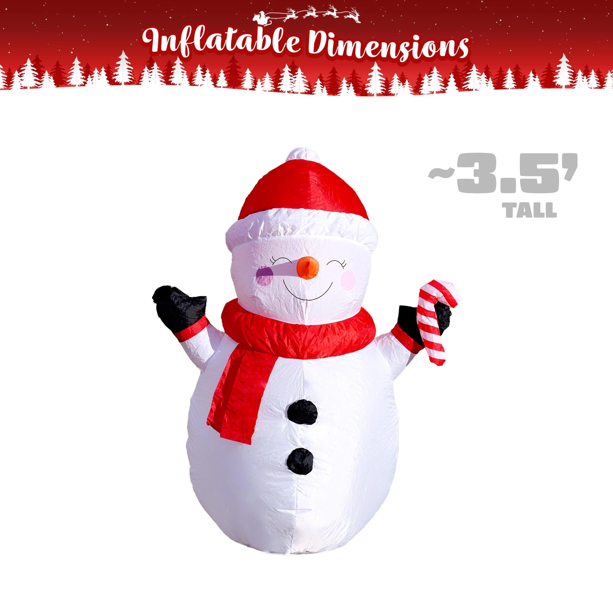 G128 3.5 ft Snowman Inflatable with Candy Canes and LED Lights - Fast Inflate, Weather-Resistant