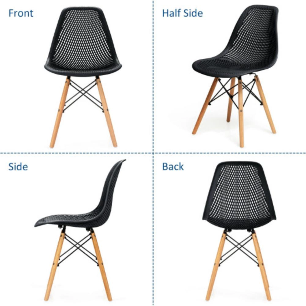 Hivvago Set of 4 Sleek Plastic Chairs with Wood-Leg Construction