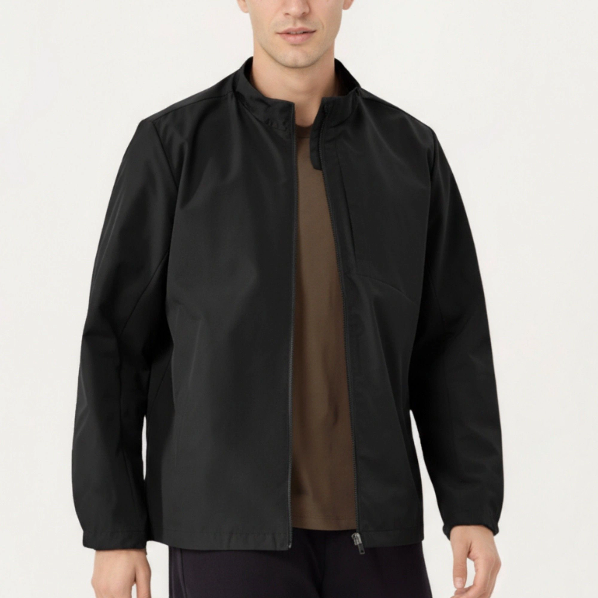 Anna-Kaci Men's Lightweight Zip-Up Jacket with Stand Collar and Long Sleeves