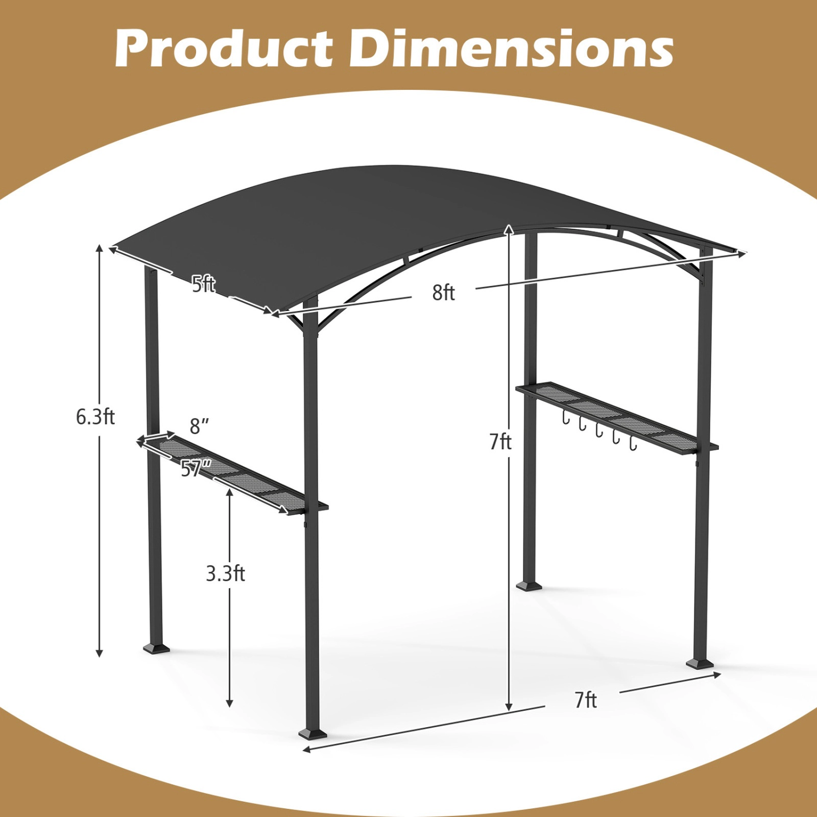 SUGIFT 8-ft x 5-ft Gray Outdoor Grill Gazebo BBQ Canopy with Curved Roof