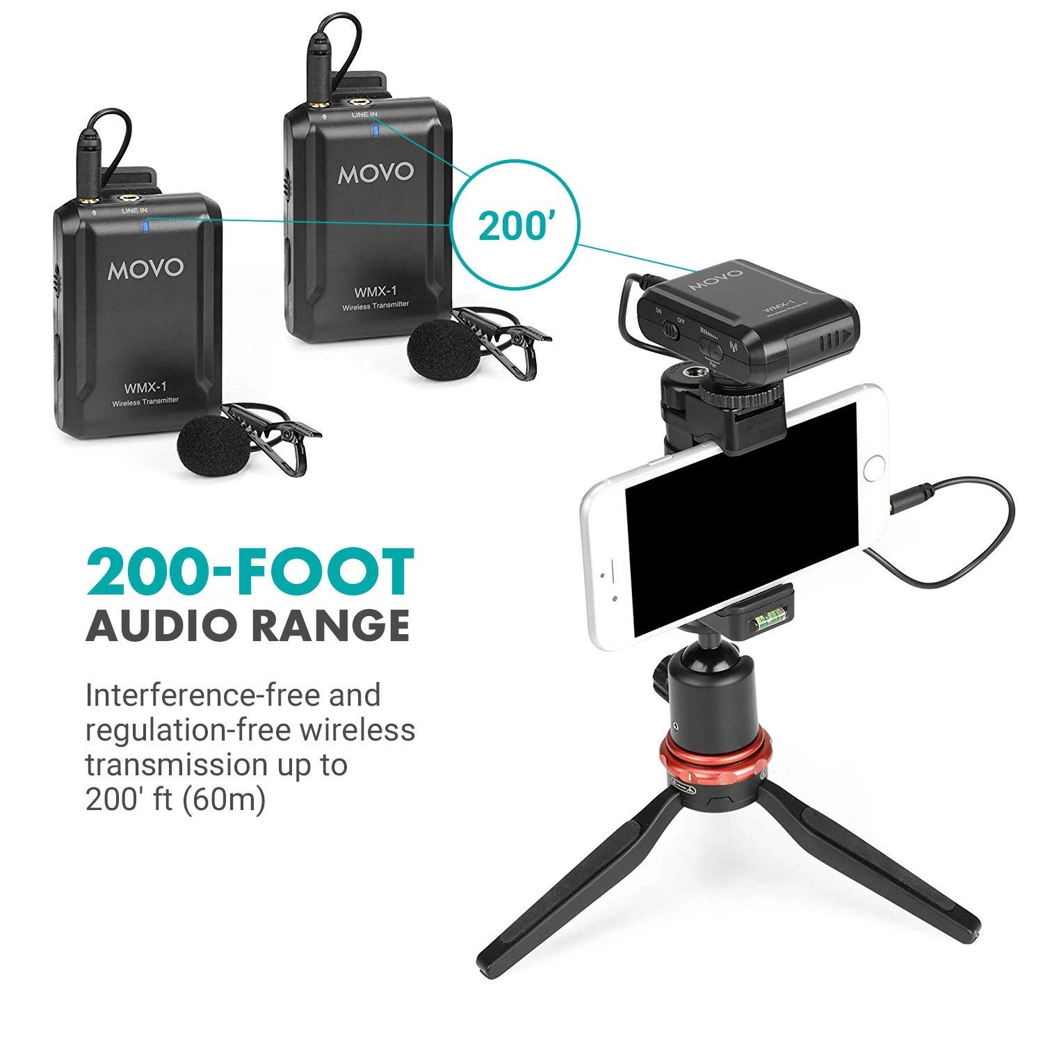 Movo WMX-1-DUO 2.4GHz Dual Wireless Lavalier Microphone System Compatible with Cameras and Smartphones