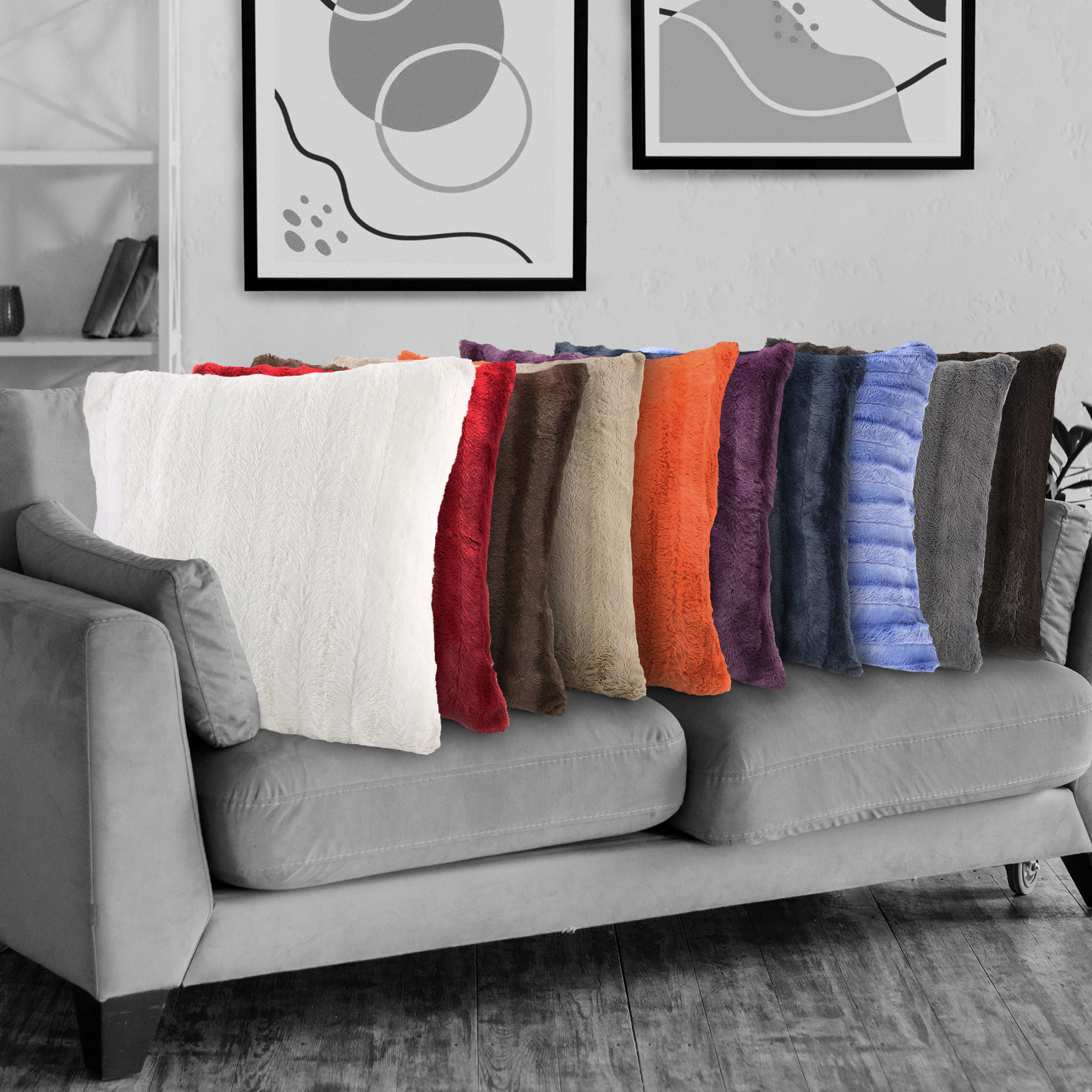 Cheer Collection 2 Pack 20 x Inch Reversible Faux Fur and Microplush Decorative Throw Pillows with Inserts