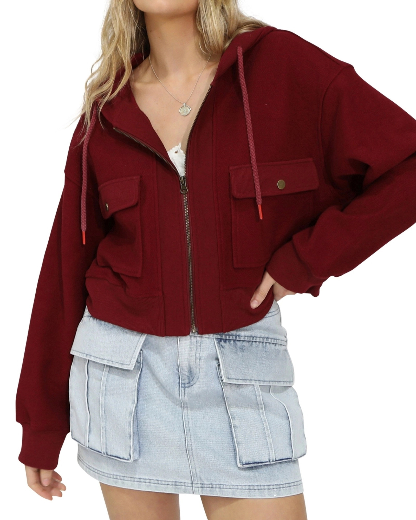 Belle & Bloom Womens Fireside Cropped Utility Zip Jacket