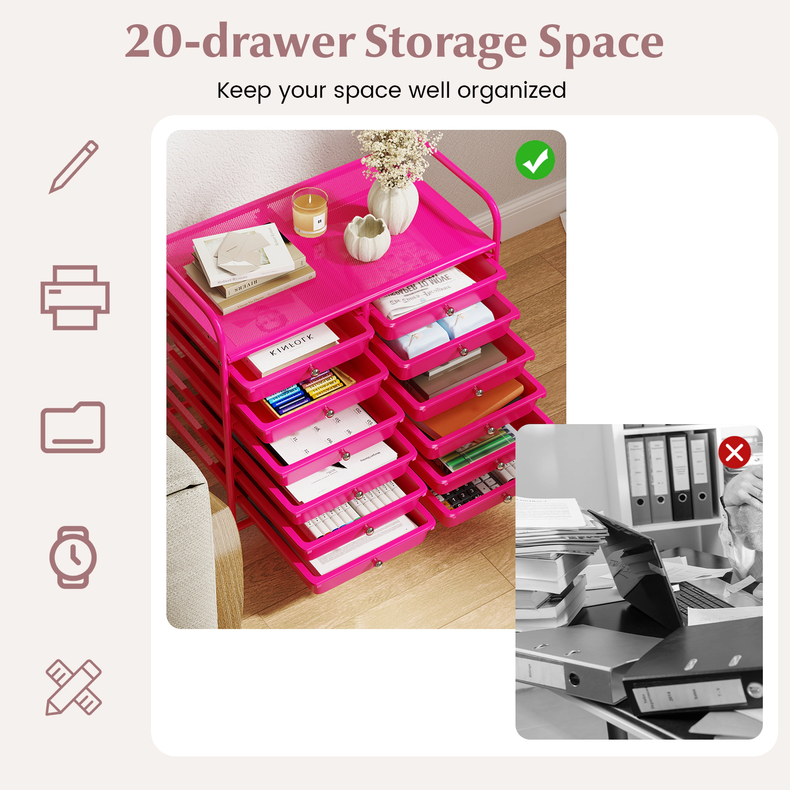 SUGIFT 12-Drawer Rolling Storage Cart for Home and Office with Lockable Wheels