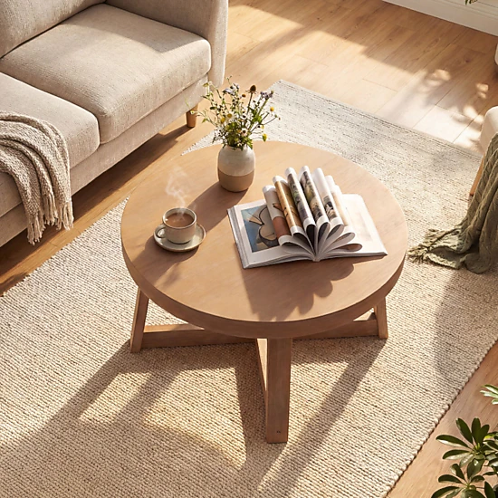 Hivvago Round Coffee Table For Living Room 30 Inch Farmhouse Accent ...