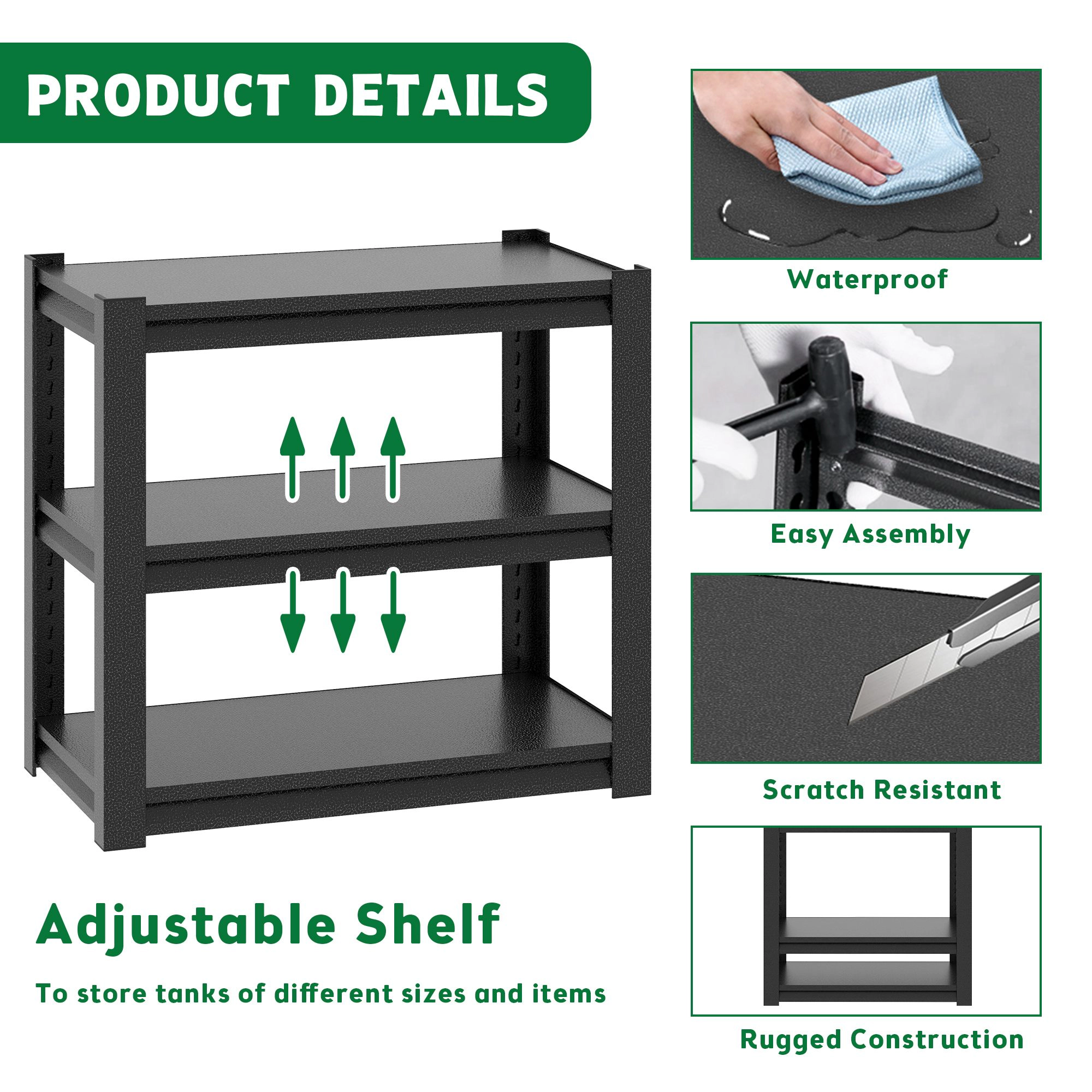 Flynama 3 Tier Fish Tank Stand 40-50 Gallon 34H x 18W in Adjustable Heavy Duty Aquarium Rack for Home and Office