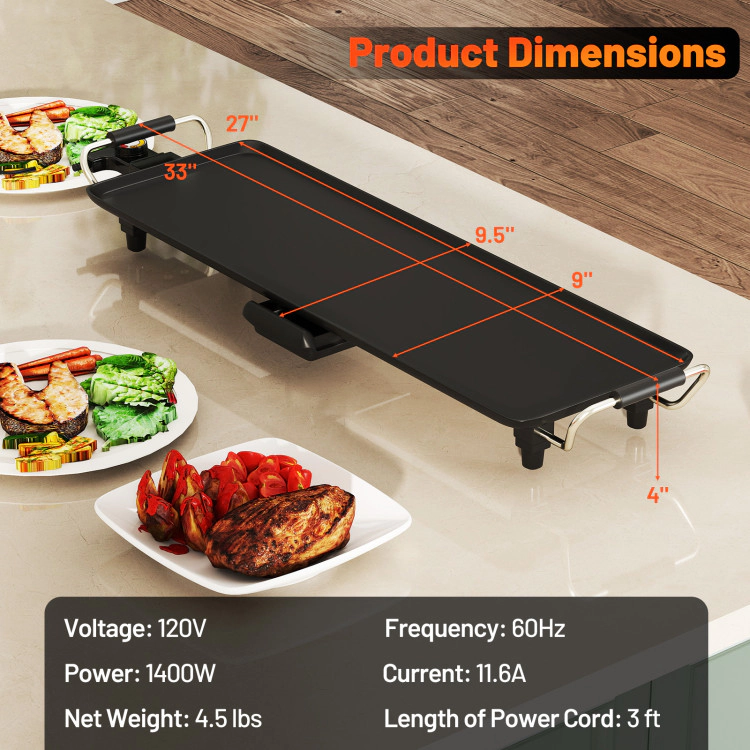 SUGIFT 27 Inch Electric Griddle Black Nonstick BBQ Grill with Egg Rings and Spatulas