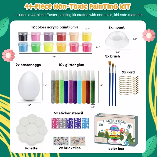 Sperric Easter Egg Painting Kit, DIY Nontoxic Paint Your Own Easter Eggs Craft Set w/ Paints Brushes & Stickers for Kids