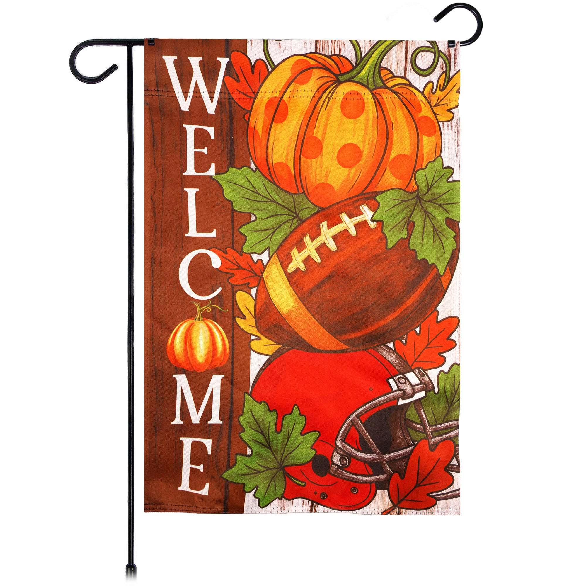 G128 Welcome Fall Football Pumpkin Garden Flag 12x18 Double-Sided Blockout Polyester