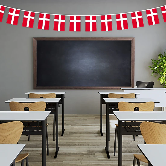 G128 Denmark Bunting Banner - 33 ft String with 38 Danish Flags