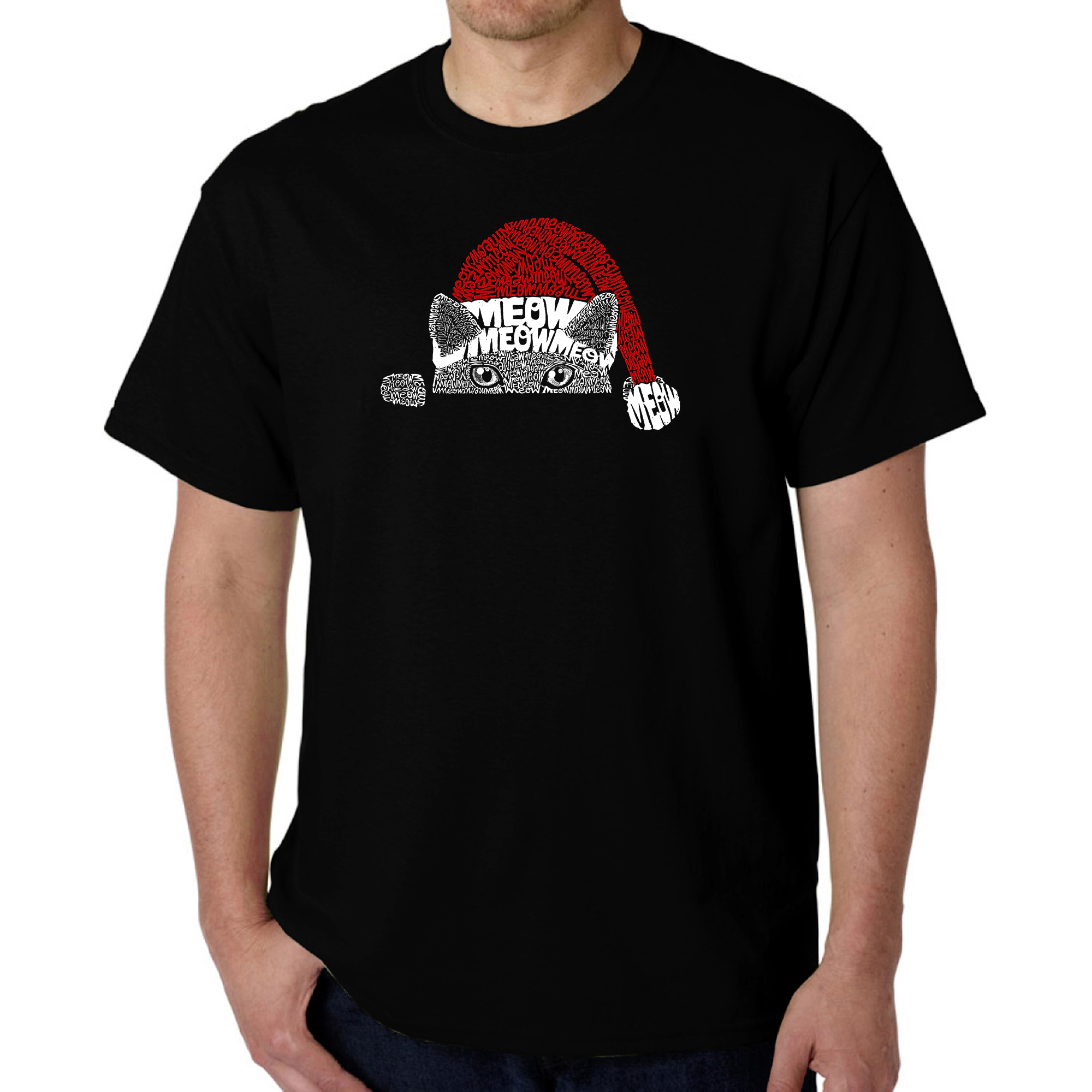LA Pop Art Men's Christmas Peeking Cat Word T-Shirt