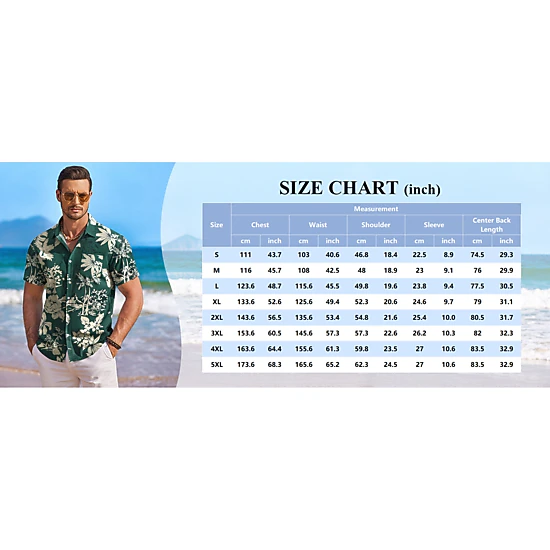COOFANDY Mens Hawaiian Shirts Short Sleeve Tropical Print Button Down Casual Tops