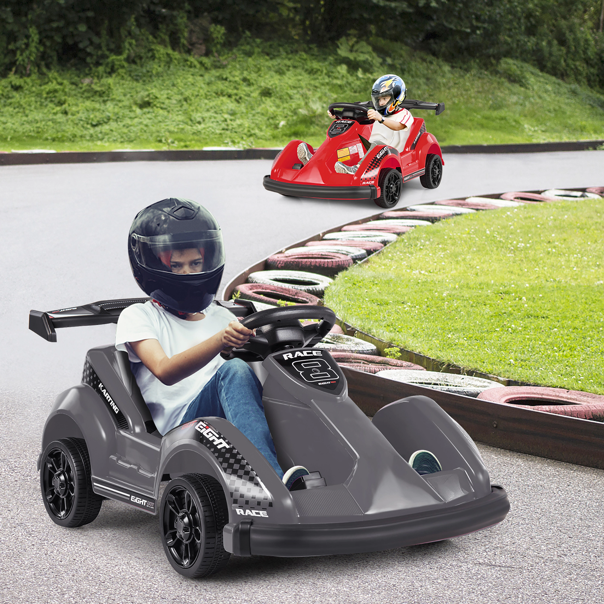 Costway 6V Battery Powered Go Kart Kids Ride On 4 Wheel Racer RC w/ Bumper & Music Pink
