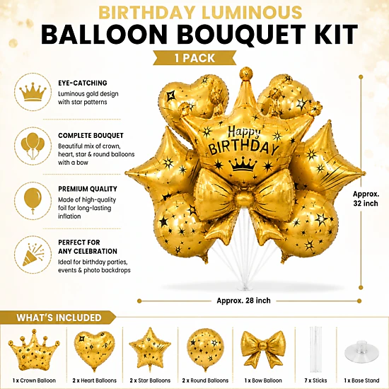 LoonBalloon 18 in Printed Foil Birthday Balloon Bouquet Kit, 1 Count ...