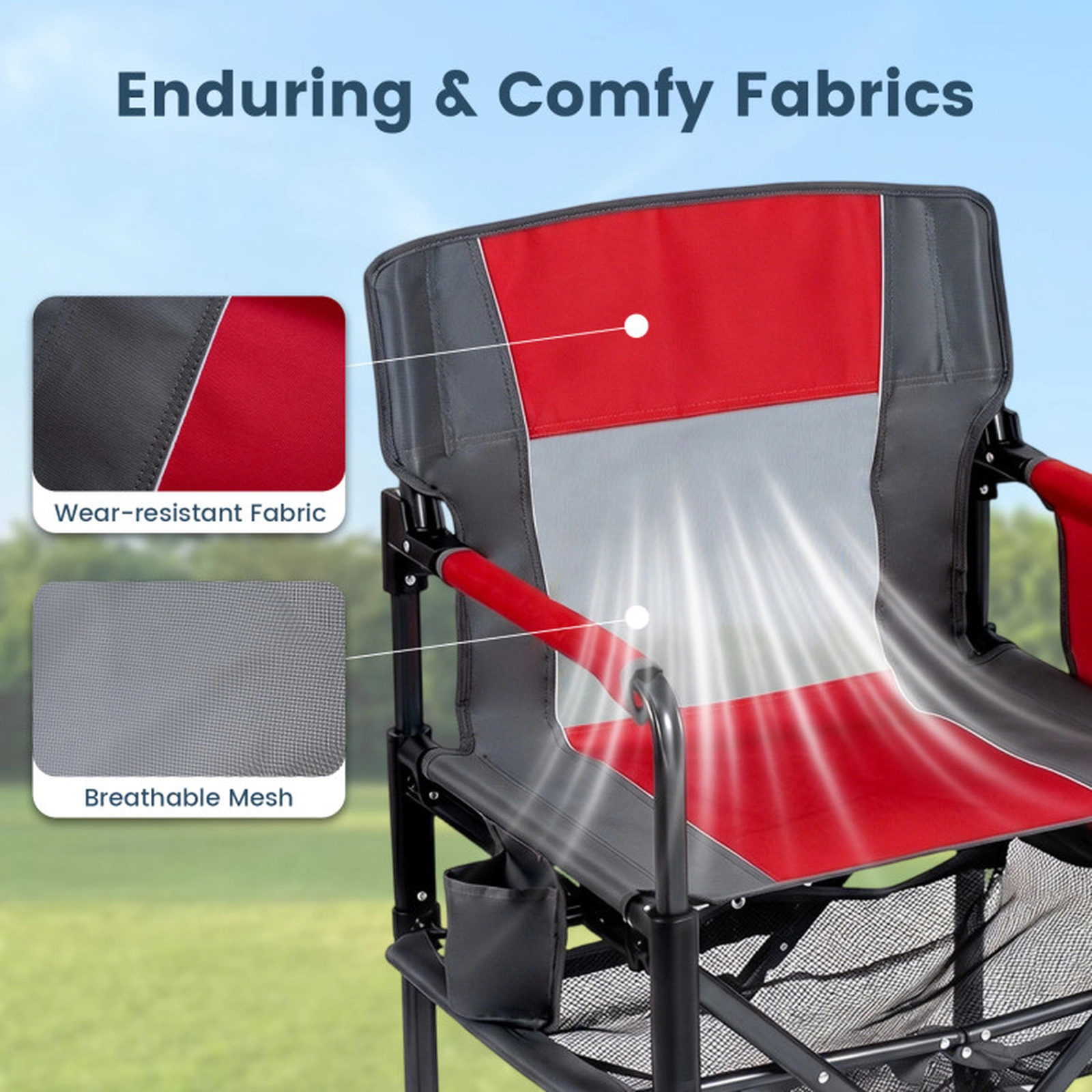 SUGIFT 330-lb Capacity Heavy Duty Folding Camping Chair with Cup Holder Side Pocket Mesh Shelf and Bottle Opener