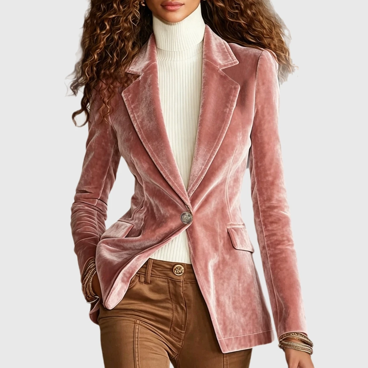 YesFashion Women's One Button Velvet Blazer, Notch Lapel Tailored Fitted Business Casual Suit Jacket