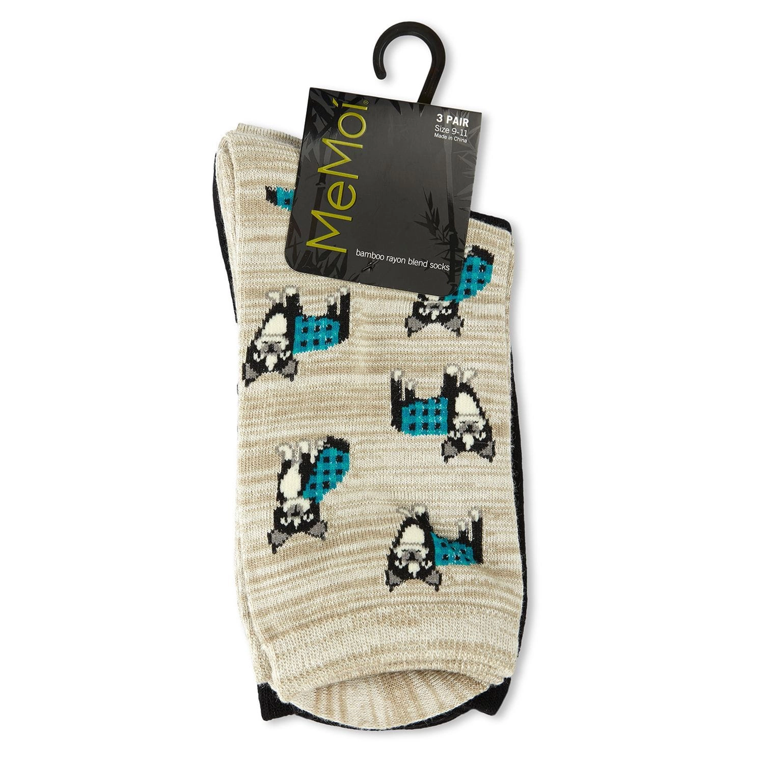 MeMoi Women's 3 Pair Pack Boston Terrier Bamboo Blend Crew Socks