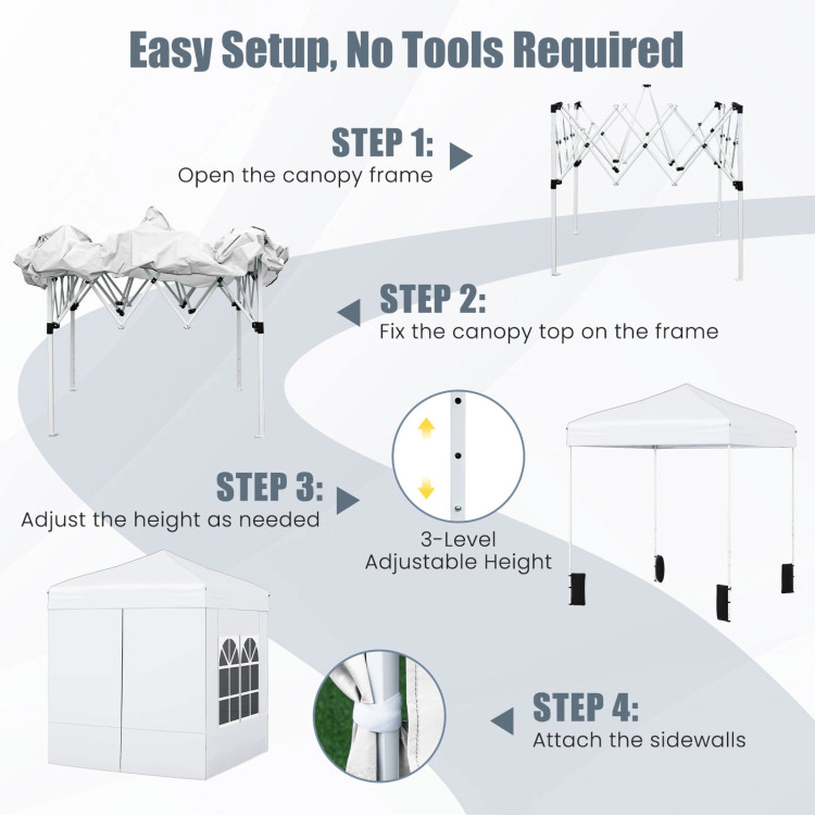 SUGIFT White 6.5-ft by 6.5-ft 3-Level UPF50+ Carbon Steel Pop Up Canopy Tent with 4 Sidewalls and Bag