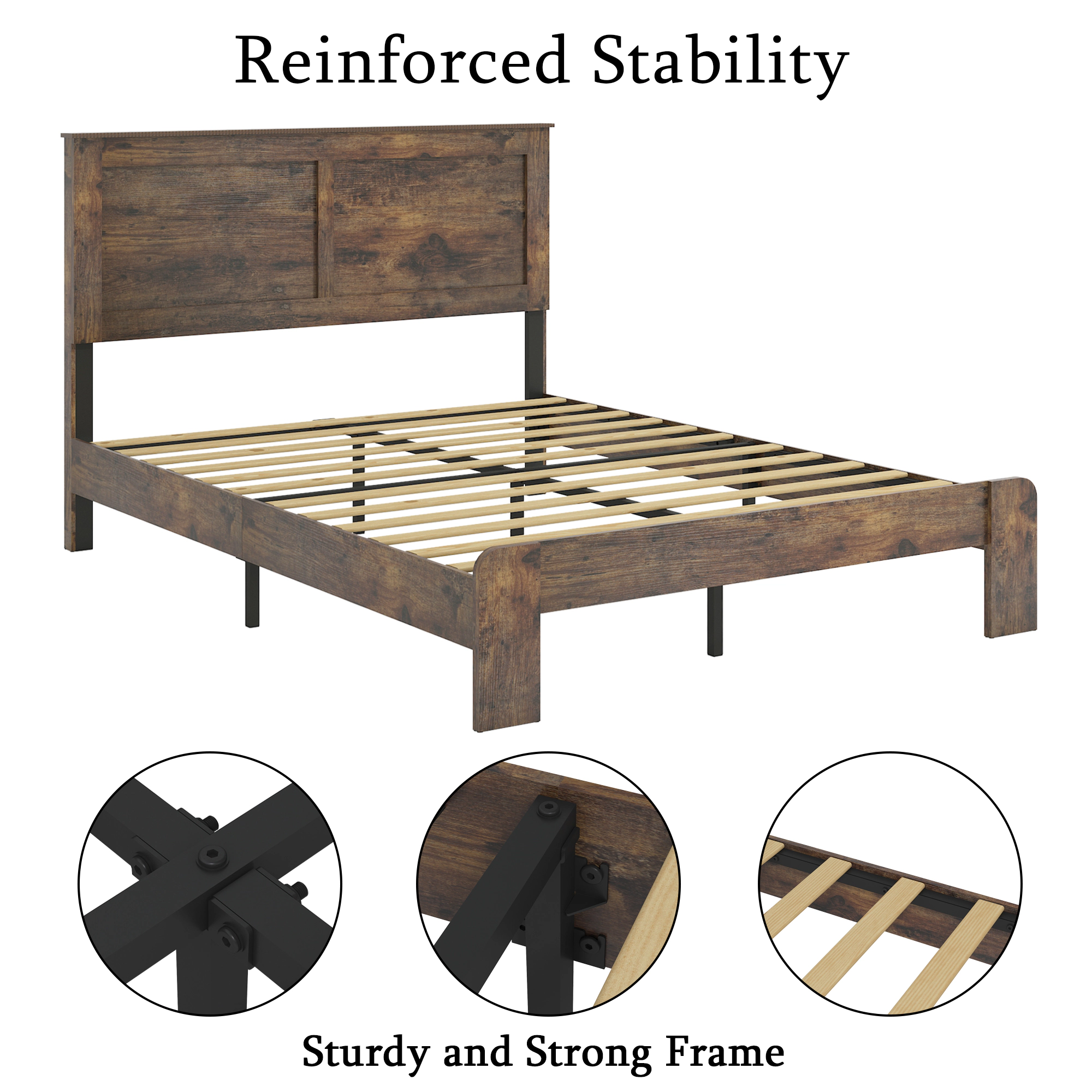 Flynama King Wood Platform Bed, Noise-Free, Large Under-Bed Storage, Dark Brown