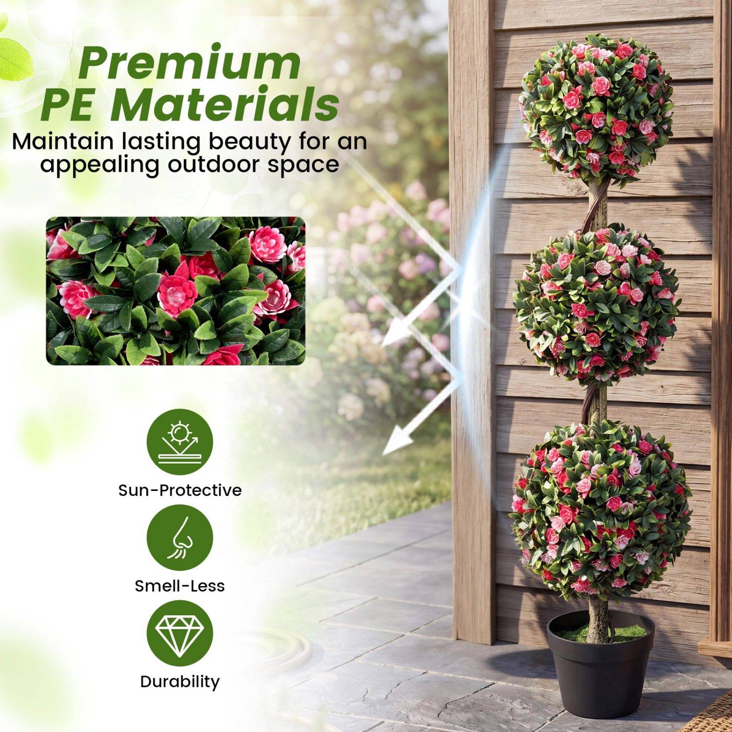 SlickBlue Artificial 3 Ball Topiary Tree 45 Inch Potted Faux Plant for Indoor and Outdoor