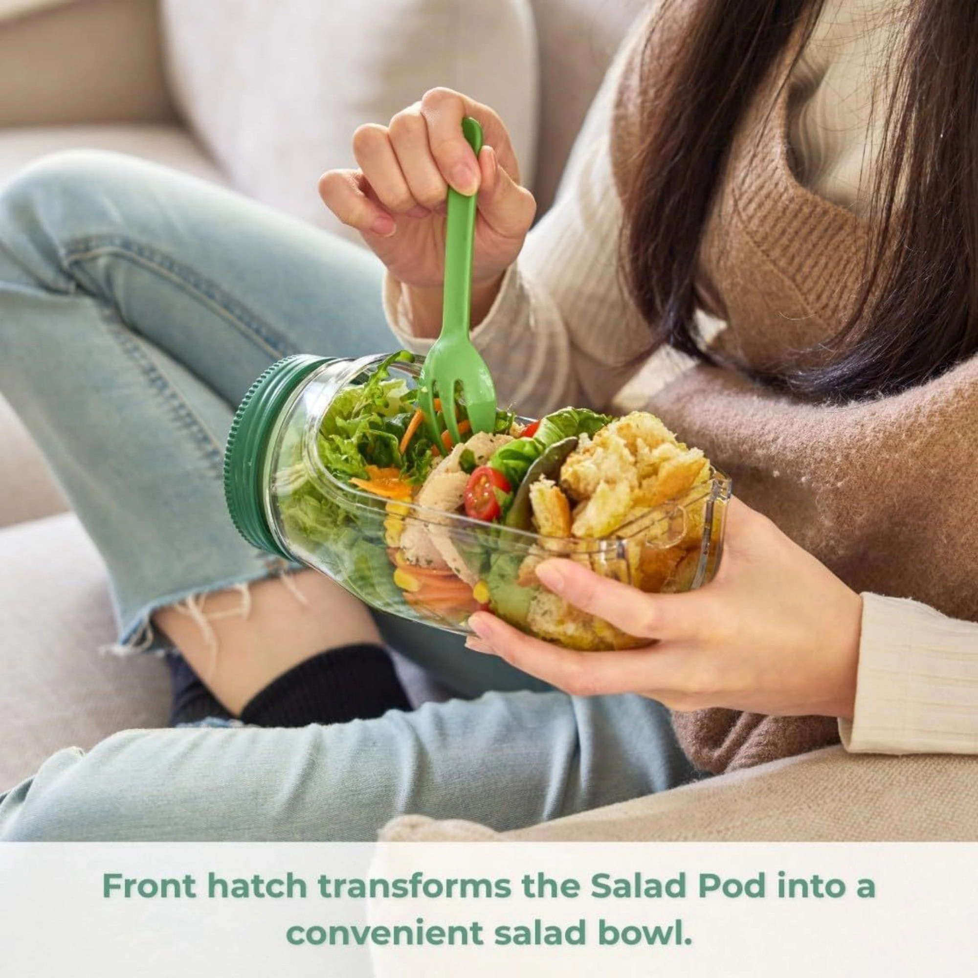 Alilang Unisex Portable Salad Container with Leak Resistant Lid and Built In Fork for On-the-Go Meals 4x7.5x3.5