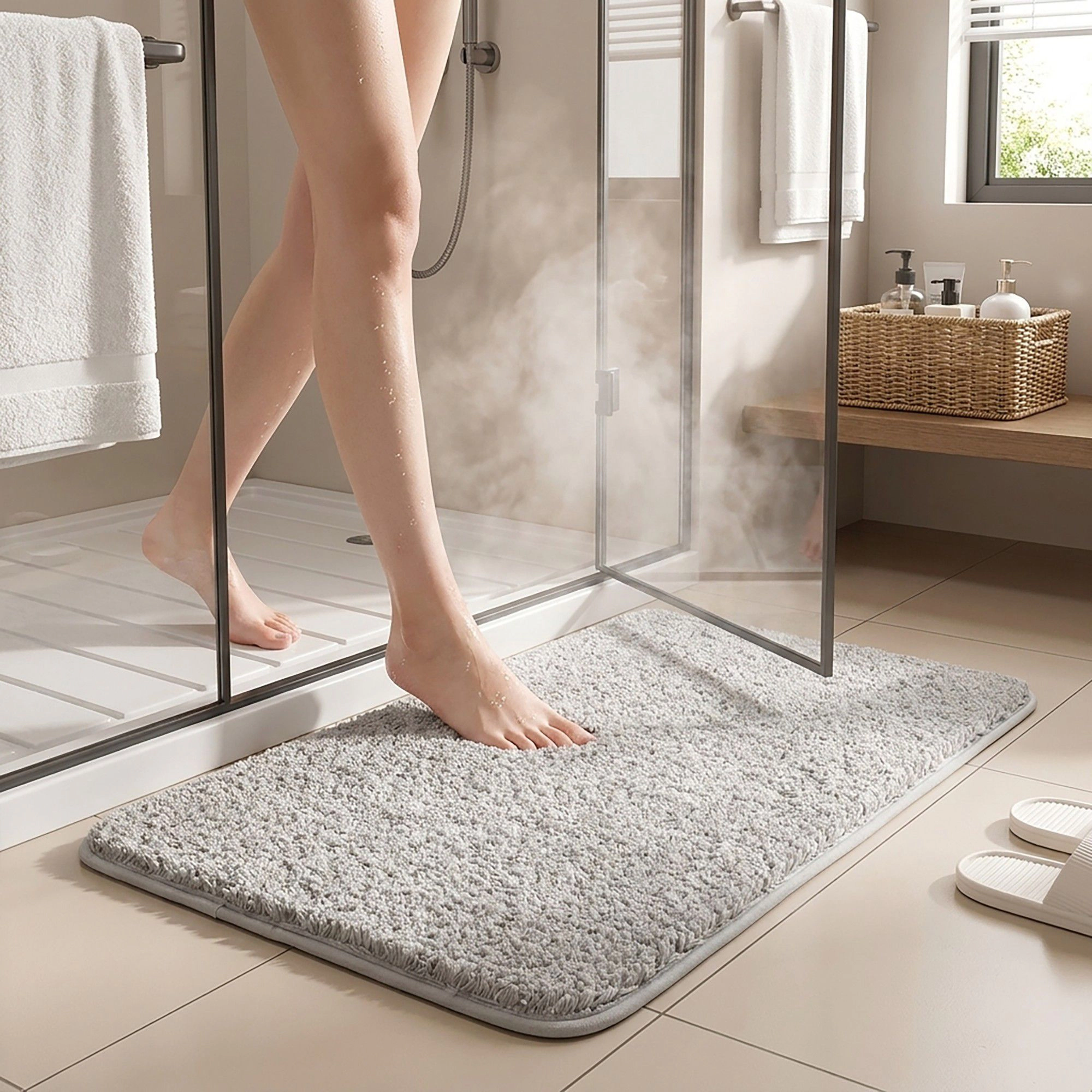 Alilang Unisex Plush Shag Bath Mat with Soft Pile Texture and Non Slip Backing